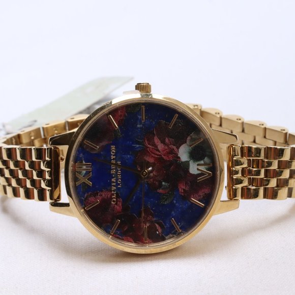 Olivia Burton Gold Tone Stainles Steel Demi Lapis Lazuli Floral Dial Watch $235 - Picture 3 of 6